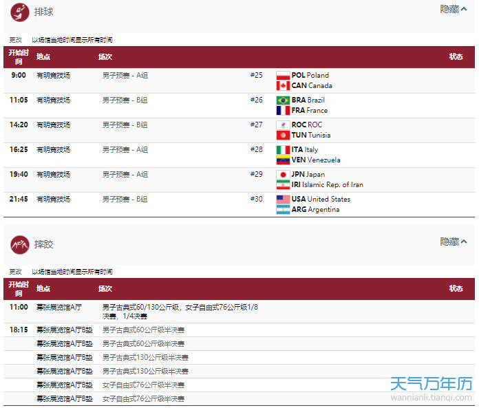 8月2日奥运会赛程，8月2日奥运会电视转播