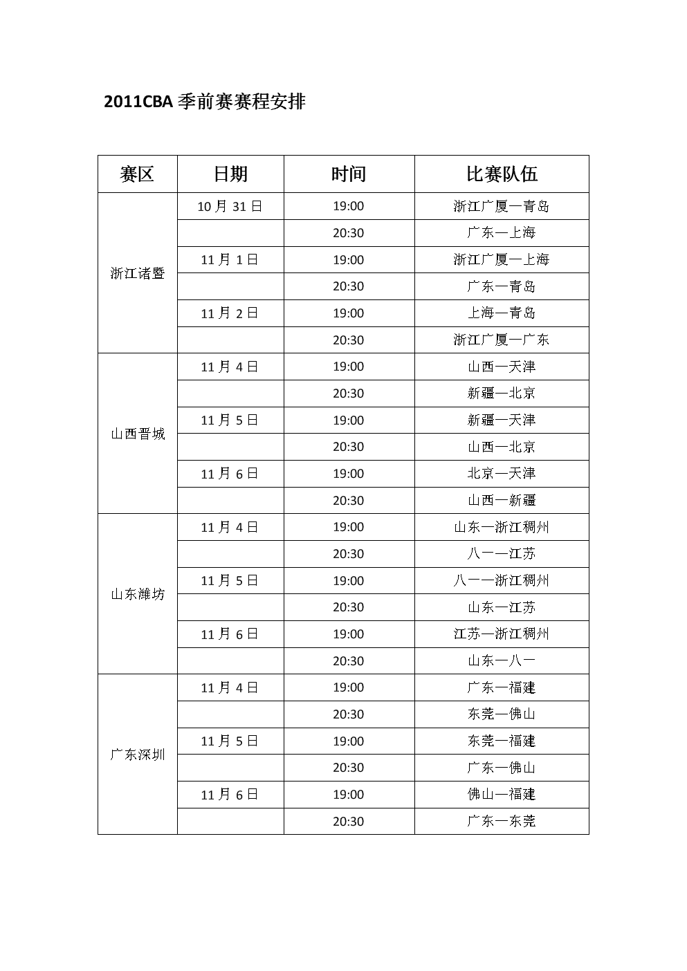 cba赛程表，CBA赛程表CBA季后赛直播