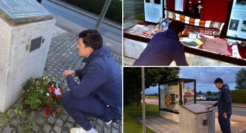 记者:马奎尔前往曼彻斯特广场的慕尼黑空难纪念碑凭吊