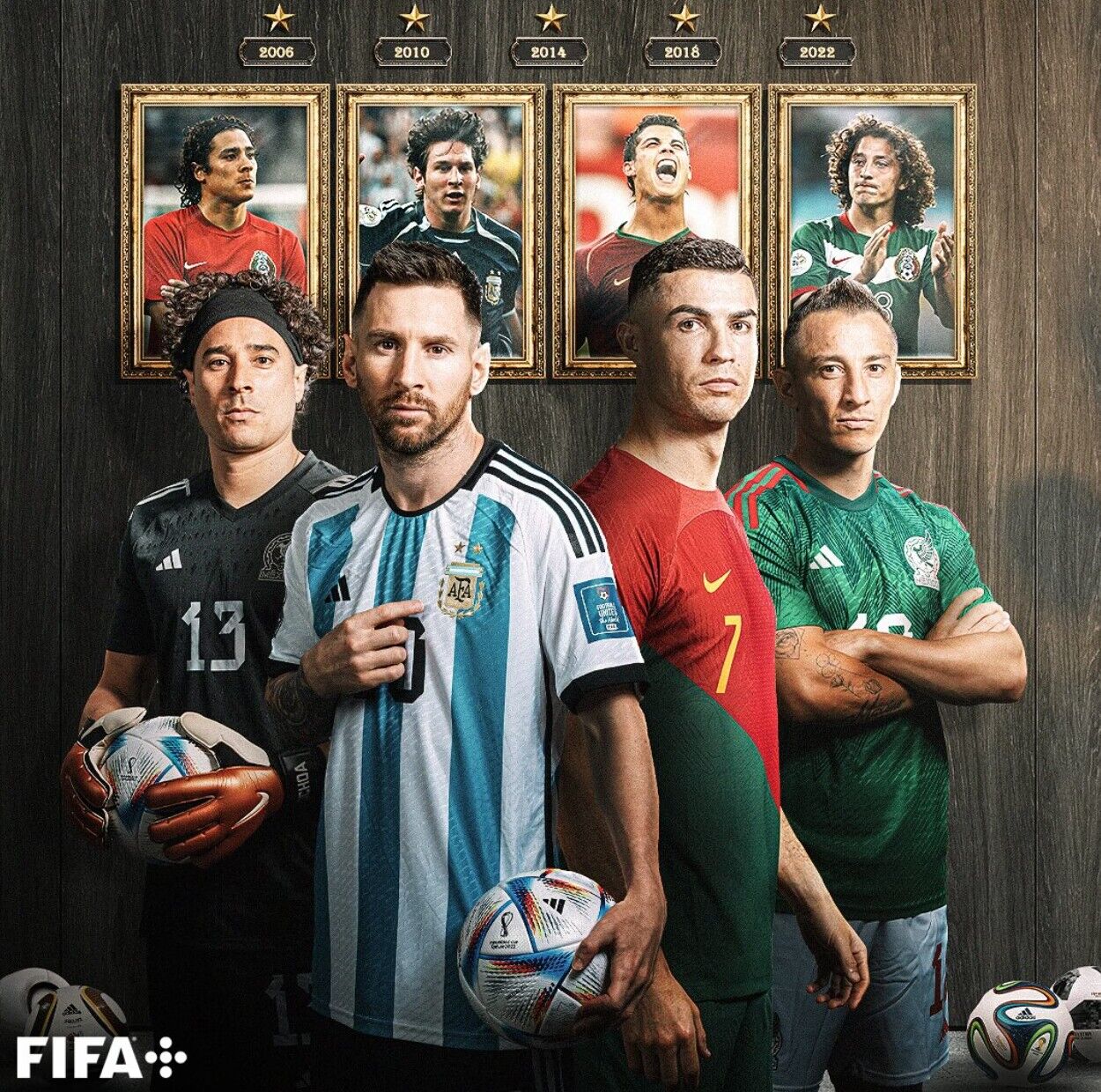 FIFA官方祝贺梅罗等4人第五次参加世界杯:又4名球员成为五朝元老