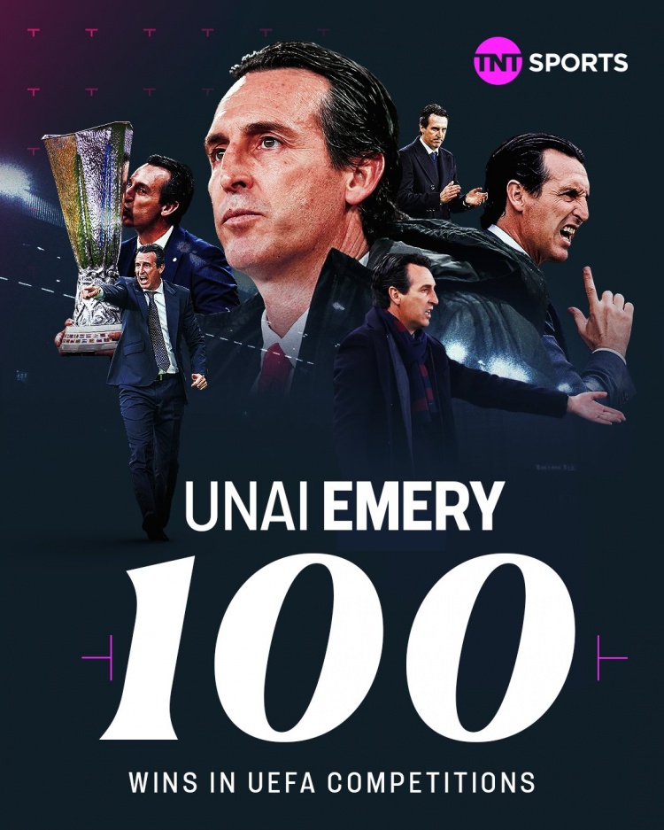 埃梅里达成欧战100胜里程碑，曾4次带队斩获欧联杯冠军