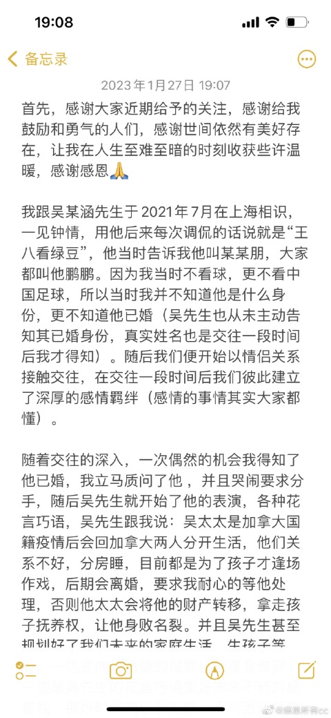 锤吴兴涵女子晒千字文:吴某常出轨 还让我假扮戴琳女友骗他老婆