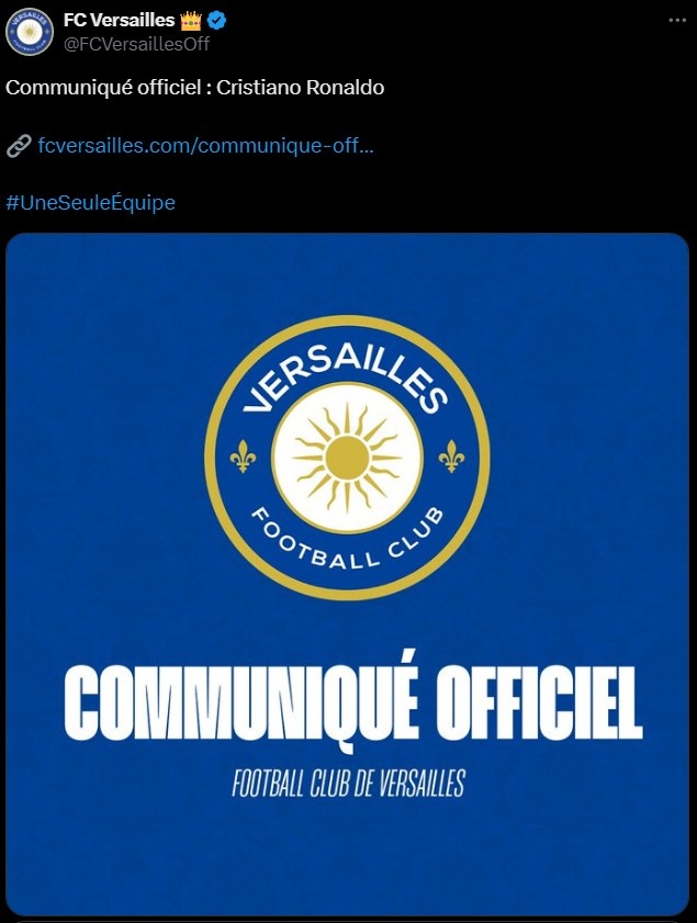 调皮法国凡尔赛FC“官宣”C罗官网正文是“这都信你傻不傻”