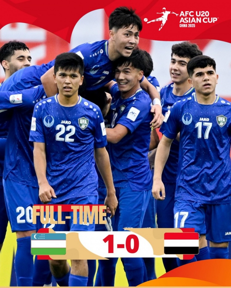 U20亚洲杯乌兹别克斯坦10击败也门，奥林博耶夫头球制胜